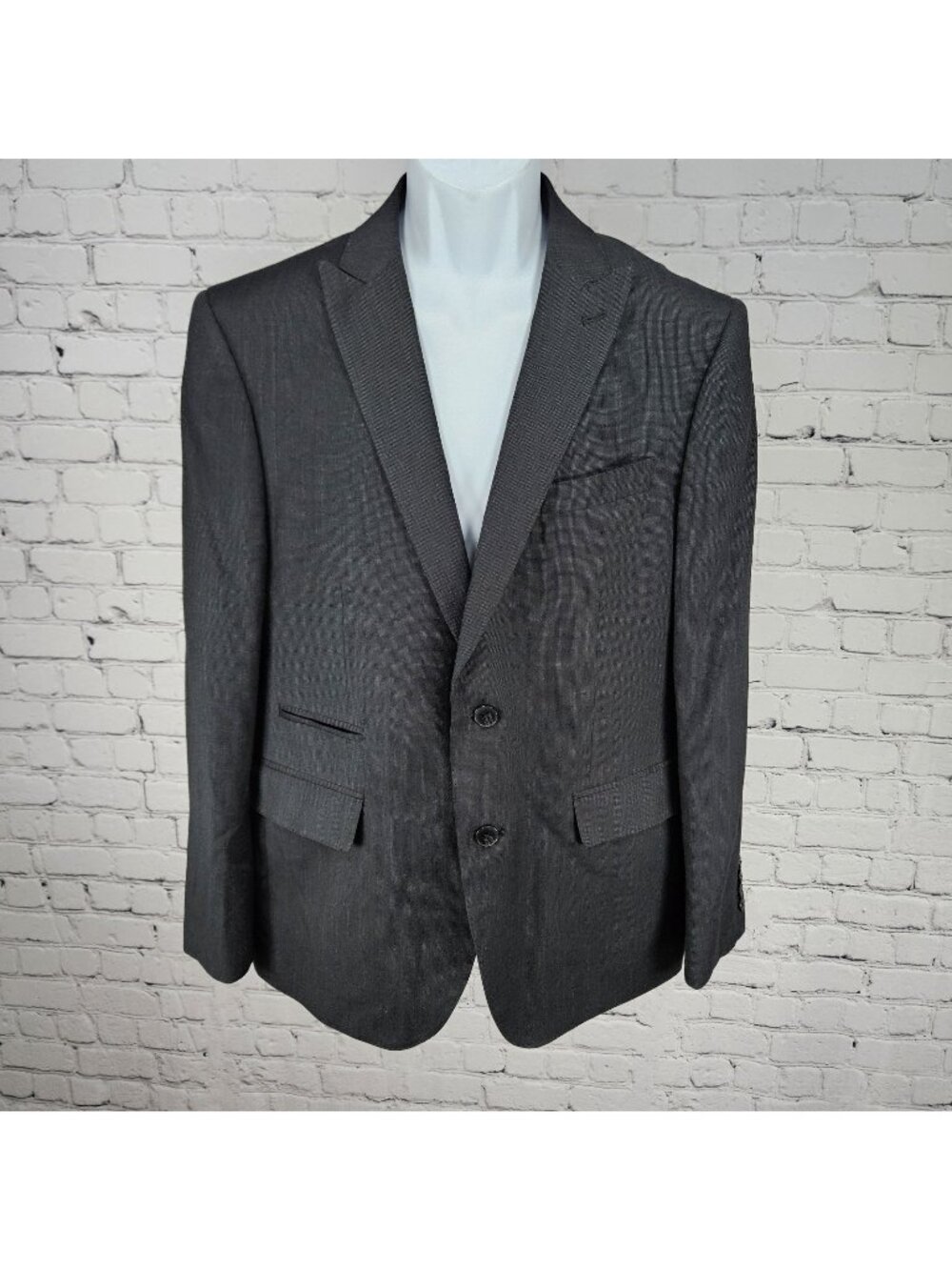 J. Ferrar Black Slim Fit 2 Button Double Vented Peak Blazer Sport Coat 42S